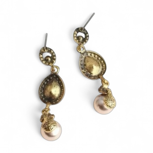 Vtg Style Boho Ethnic Water-drop Crystal Rhinestone Faux Pearl Dangling Earrings - Picture 8 of 14